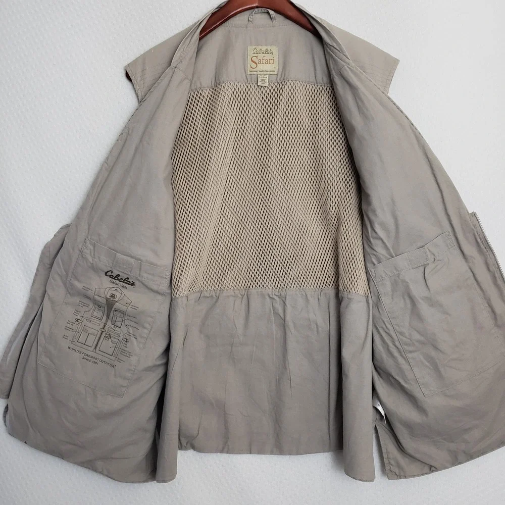 VTG Cabela's Safari Series Mens Utility Vest XL Khaki Tan Travel Fishing Hunting